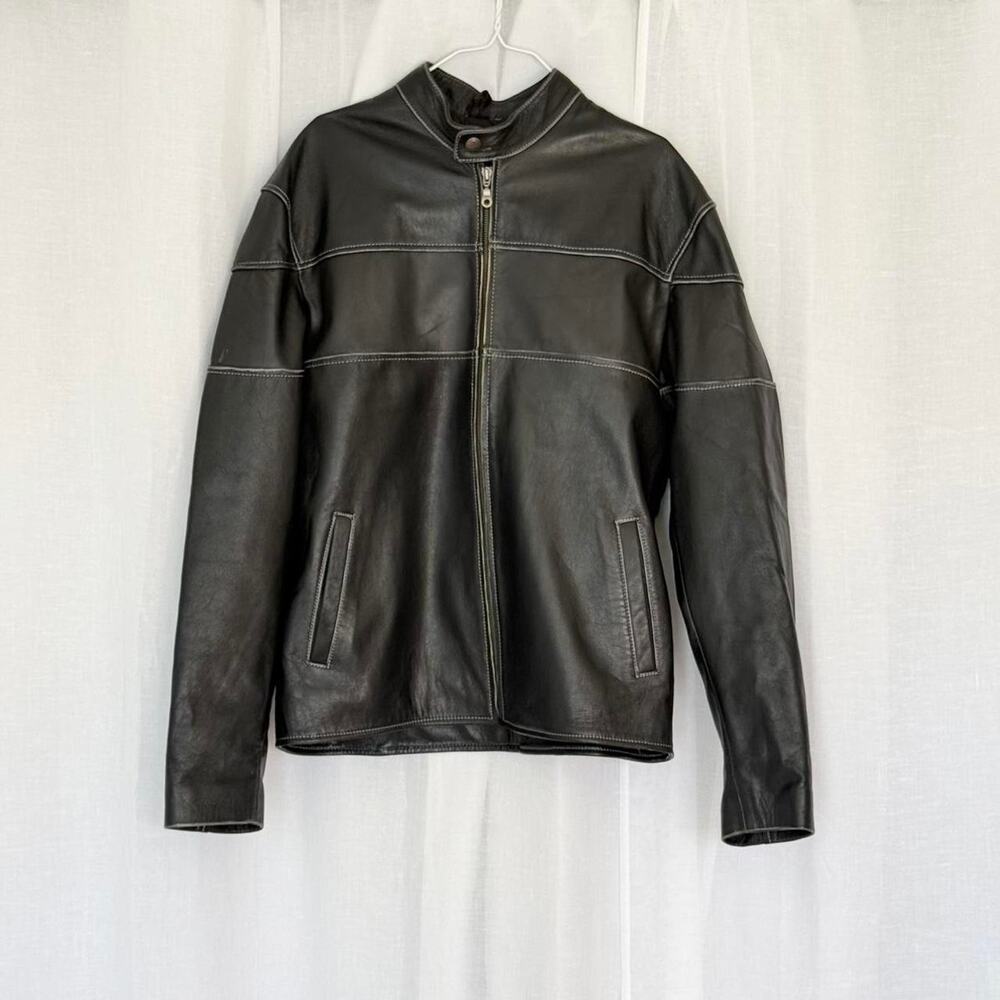 ✿ ⋆ 𓆩♡𓆪 Vintage Leather Contrast Stitch Moto Jacket 𓆩♡𓆪 ⋆ ✿